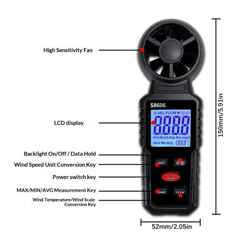 Easy to Carry Wind Tester with Accurate Wind Measurement LCD Screen Immediate Values Wide Scale for Outdoor Use