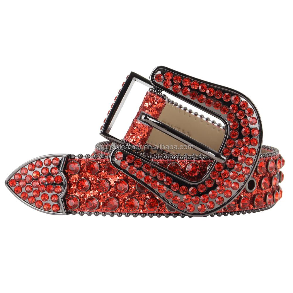 Fast Delivery Women Men Western Cowgirl Leather Belts Unisex Rhinestone Alloy Buckle