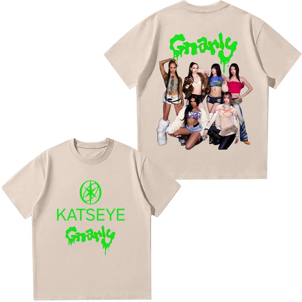 2026 Korean Style Cotton Tees KATSEYE Gnarly Graphic T-shirts Summer Women Men Fashion Casual Streetwear Top Short Sleeve T Shirt Y2K