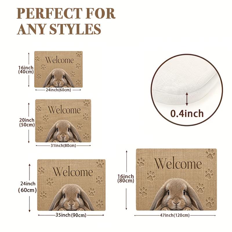 1Pcs Cute Rabbit Welcome Door Mat, Animal Paw Print Kitchen Rug, Non Slip Washable Floor Mat, Soft Indoor Entrance Carpet, Home Decoration