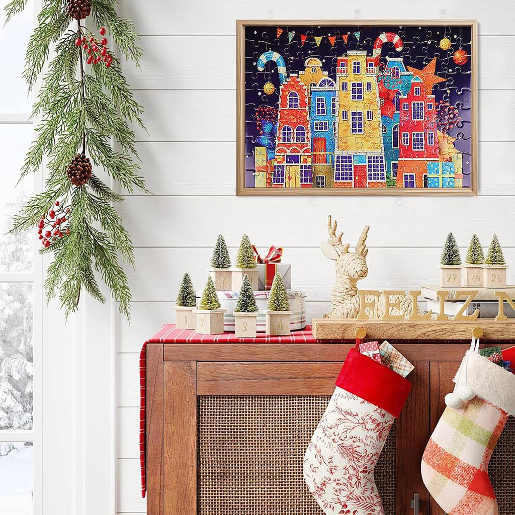 MISITU 100-Piece Jigsaw Puzzle, Large Piece Puzzle, Landscape Painting, Christmas Building Decoration, Gift, Birthday, Anniversary, Celebration,