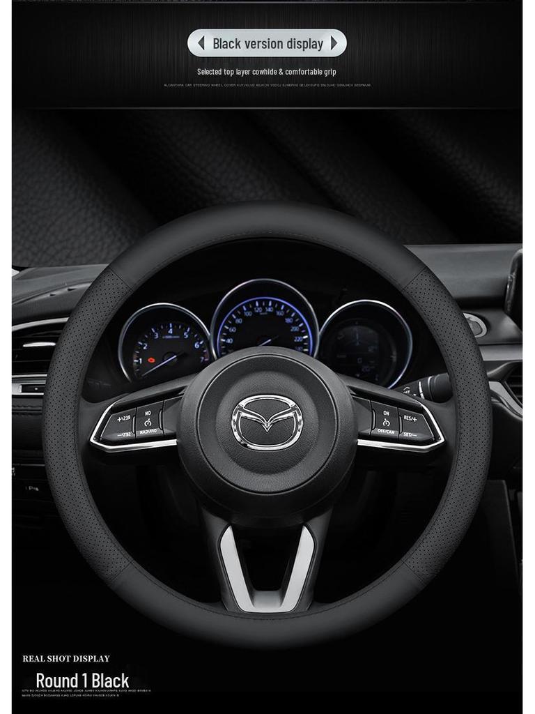 Genuine Leather Steering Wheel Cover for Mazda 36, Axela, CX54, Atenza, and CX30