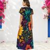 Women Plus Size V Neck Short Sleeve Floral Printed Straight Long Dress