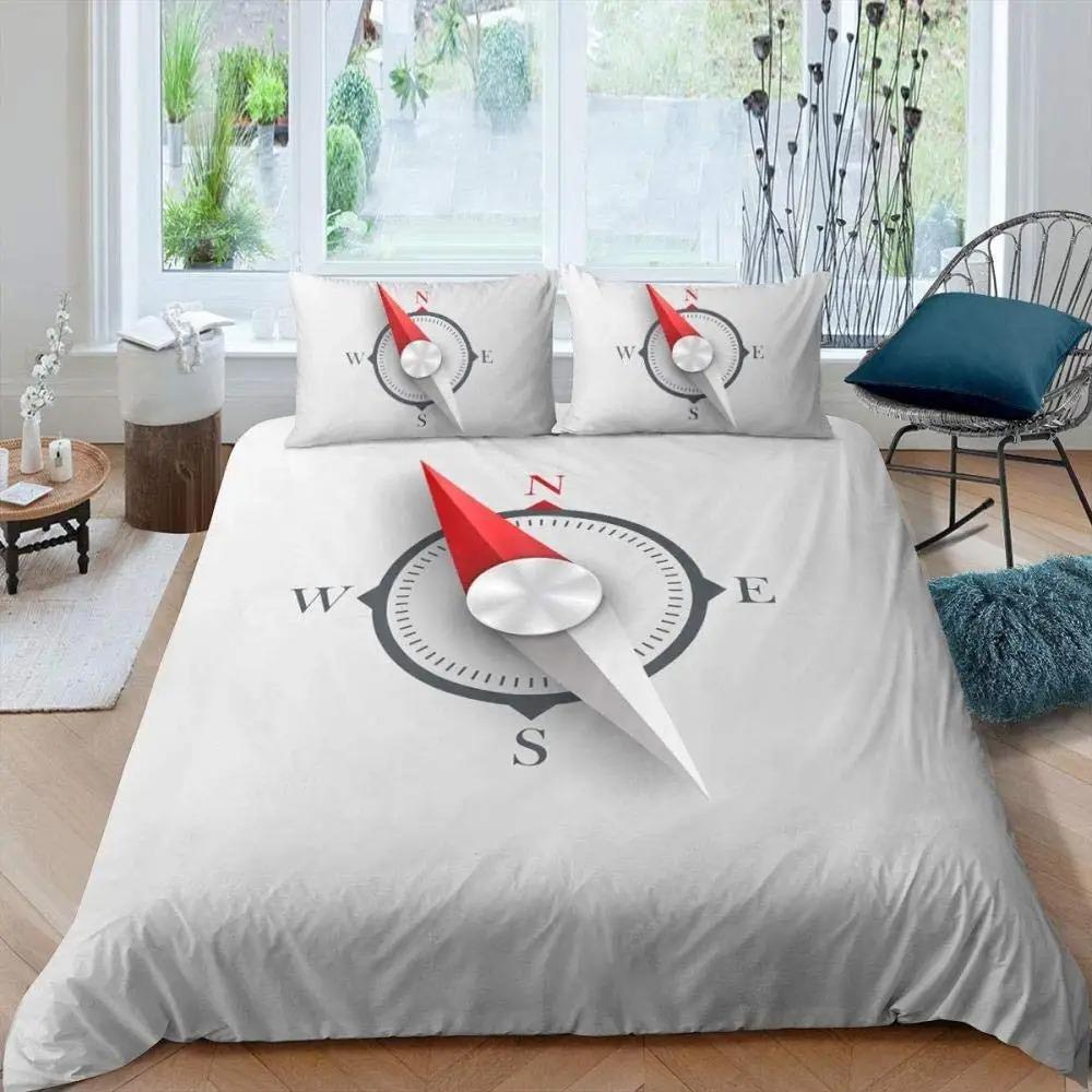 Compass Telescope Duvet Cover Set Navigation Theme Polyester Comforter CoverTwin Size For Kids Boys Girls Bedding Set