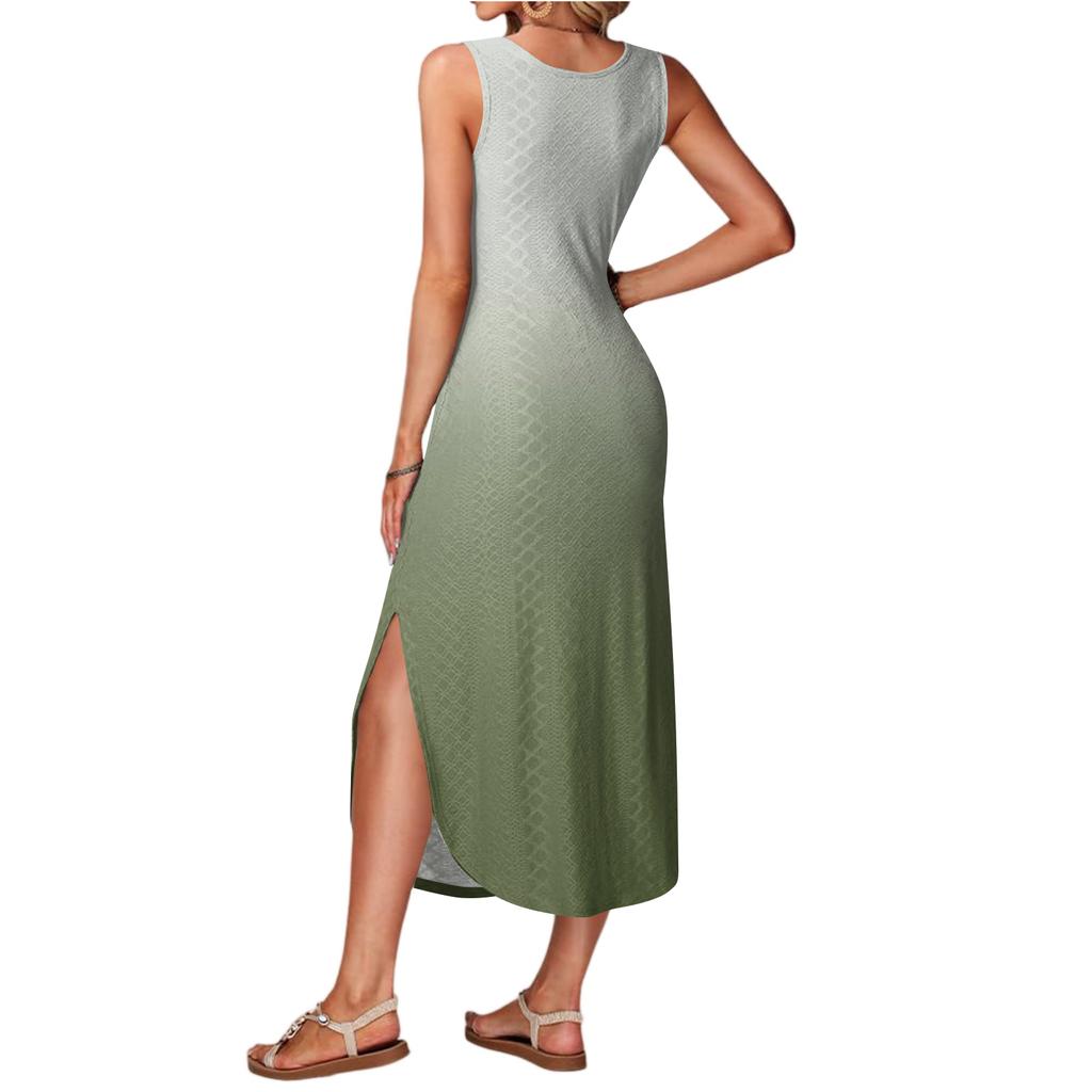 Women's summer long dress, sleeveless with side slits, long gradient vest dress
