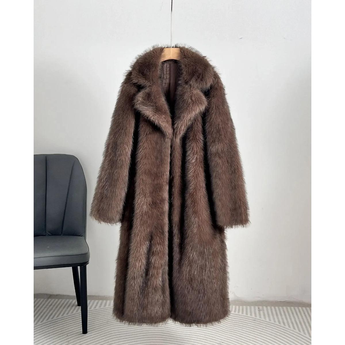 

VAYLA Осенне-зимняя женская куртка Удлиненное пальто с воротником-стойкой из искусственного меха Пальто из искусственного меха Имитация пальто Женское XXL кофейный