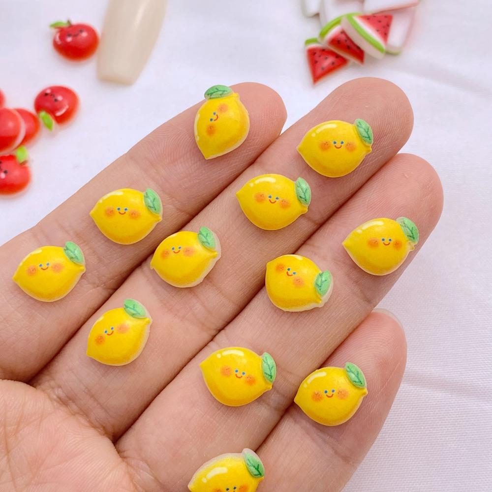 50Pcs New Cute Resin 8-12mm Mini Cherry Watermelon Fruits Series Flat Back Manicure Parts Embellishments For Hair Bows