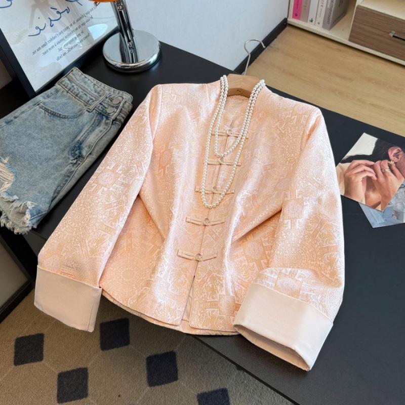 Age-Reducing Jacquard Satin Top: Retro Chinese Style Plus Size Outerwear for Middle-Aged Mothers