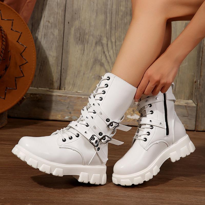 Fashion Women's Boots Punk Style Womens Mid Calf Boots Zip Plus Size Motorcycle Boots Trend Platform Women Shoes Autumn New Botas Mujer
