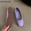 Fashion SUOJIALUN 2025 New Spring Women Flat Shoes Fashion Round Toe Shallow Slip On Ladies Ballet Shoes Soft Leather Eelgant Boat Shoes