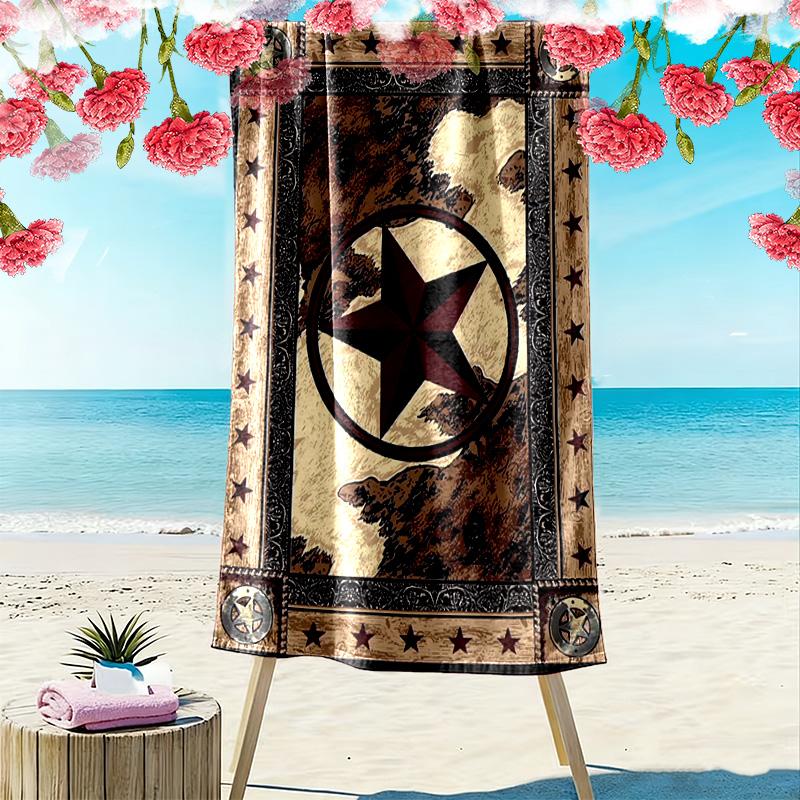Western Texas Star Print Beach Towel, Large Soft Quick Dry Towel for Beach Camping Swimming