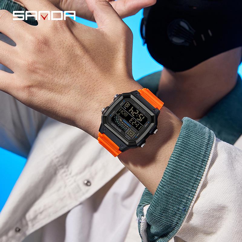 Sanda Sports Waterproof Square Electronic Watch for Teens - Unisex Fashionable and Simple Design