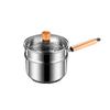 Stainless Steel Milk & Baby Food Pot with Thickened Base and Wooden Handle, Multi-functional Steamer Pot
