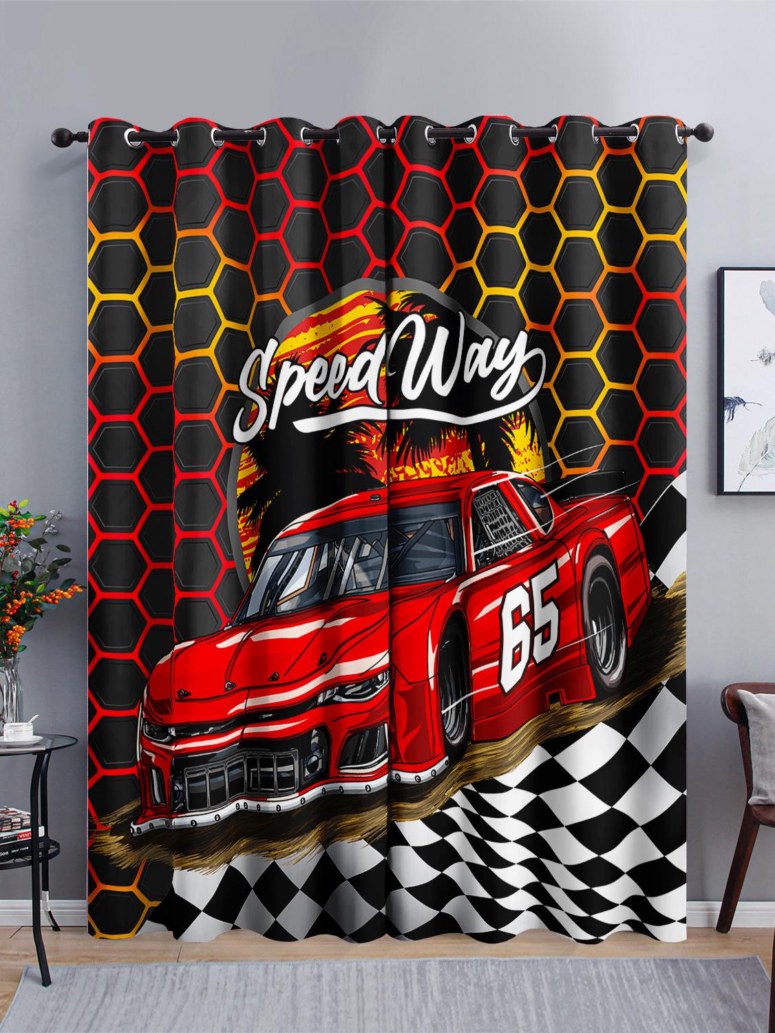 Wjg Pretty A Curtains Car Racing Bedroom Sunshade 3D Digital Printing Blackout Curtain Punching