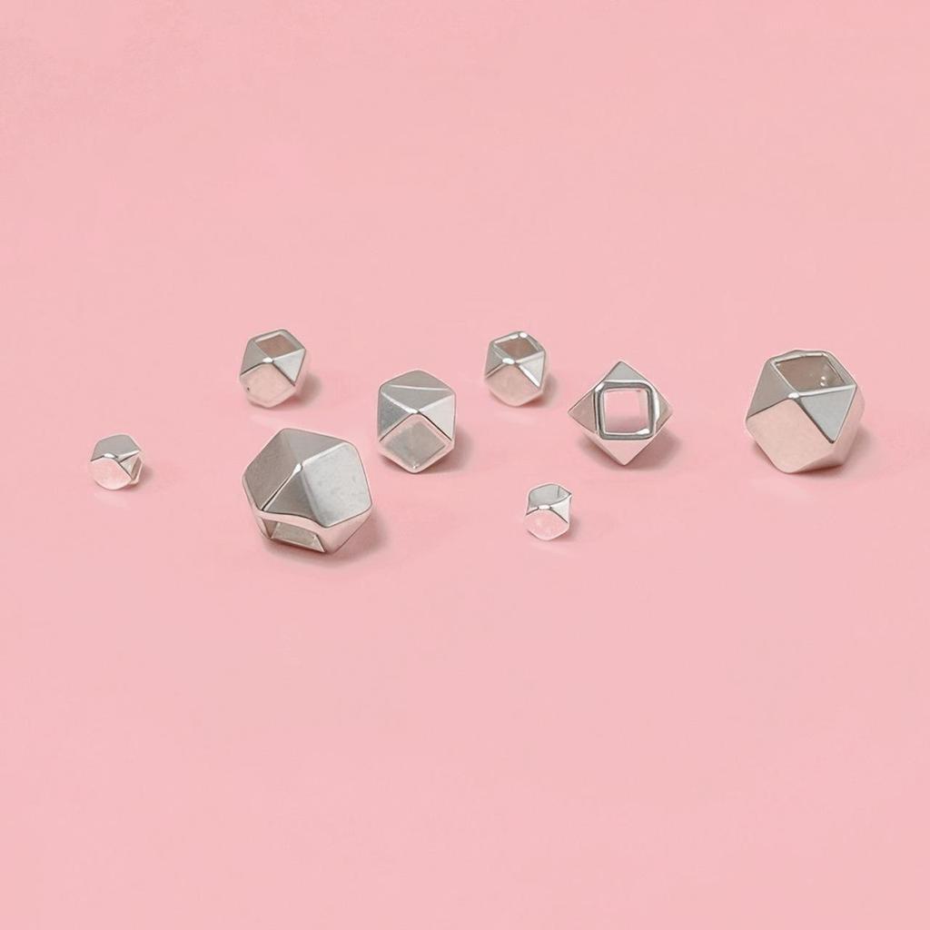 S925 Sterling Silver Geometric Faceted Beads for DIY Jewelry and Handwoven Rope Spacer Designs.