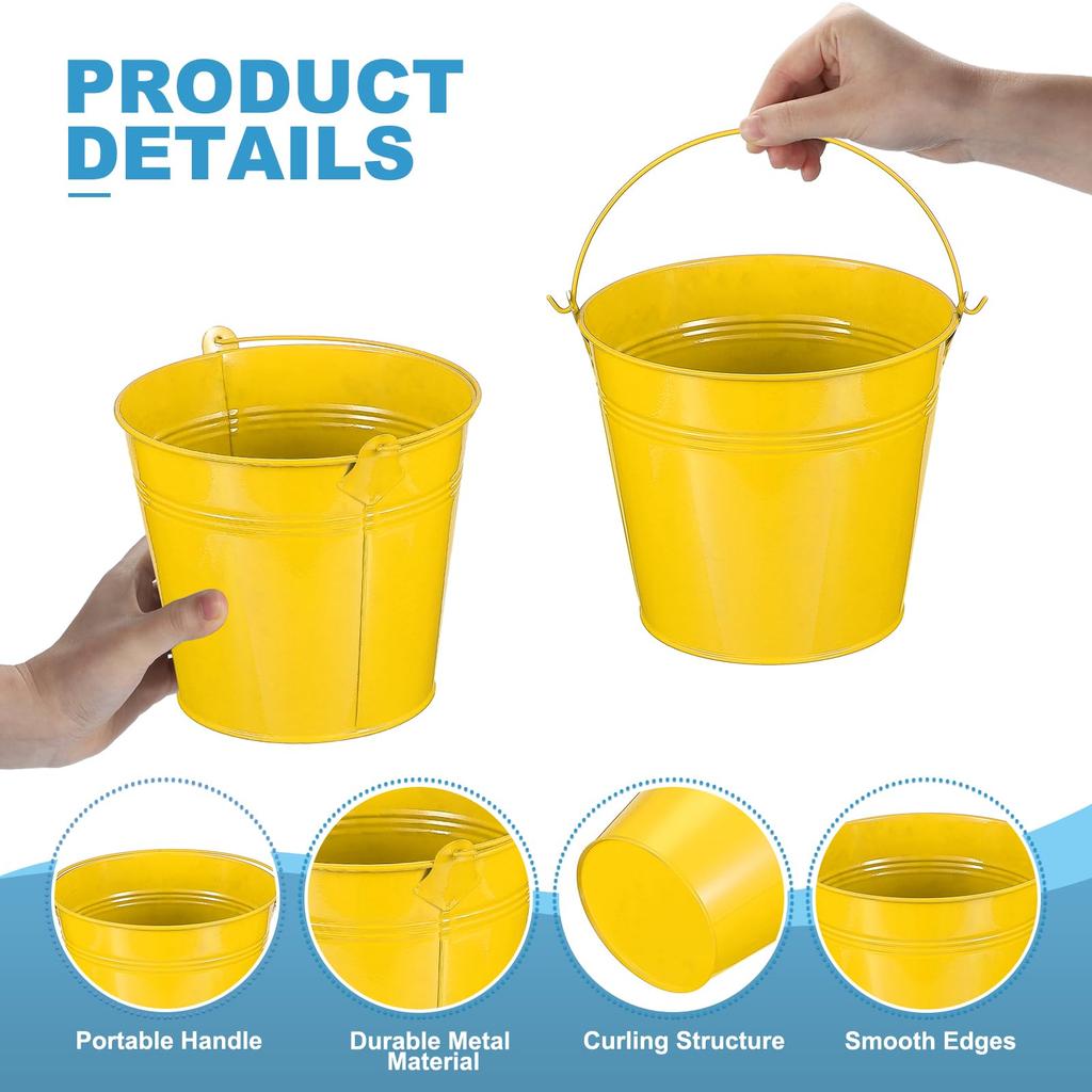 PATIKIL Small Metal Buckets with 6 Pieces Mini Galvanized Buckets for Craft Party Favorite Yellow 5.9"x5.1" Handles, Decorations,