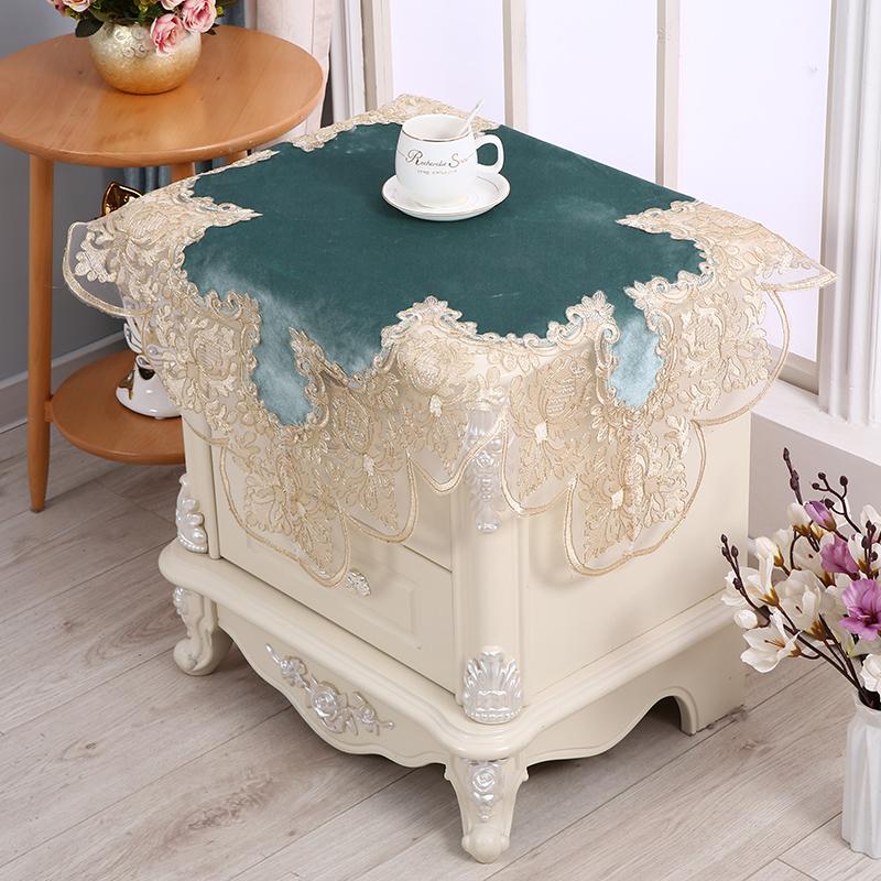 European Water Soluble Lace Square Tablecloth Refrigerator Washing Machine Bedside Table Cloth Dust Velvet Fabric Cover Tapete
