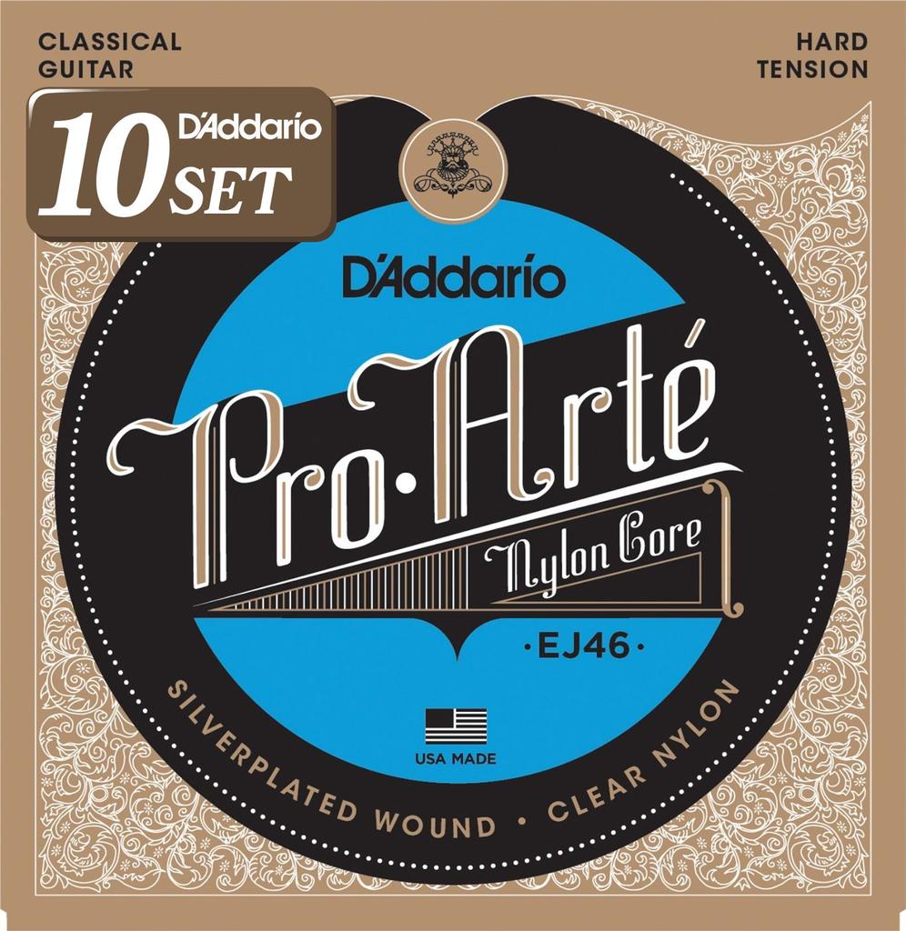 ProArte Classical Guitar D'Addario Strings, Silver/Clear Hard, EJ46, 10-Pack