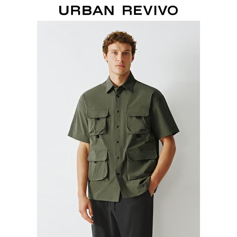 Men s Cargo Style Multi-Pocket Half-Sleeve Shirt L