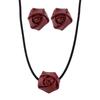 Retro Style Rose Flower Necklace PU Leather Flower Stud Earrings Adjustable Rope Choker  Women
