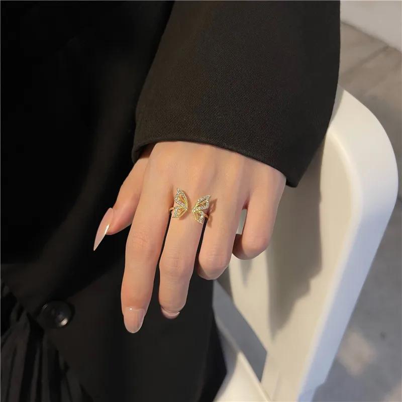 Individuality Zircon Golden Butterfly Open Ring Women's Classic Beautiful Fashion Daily Accessory Party Jewelry Birthday Gifts