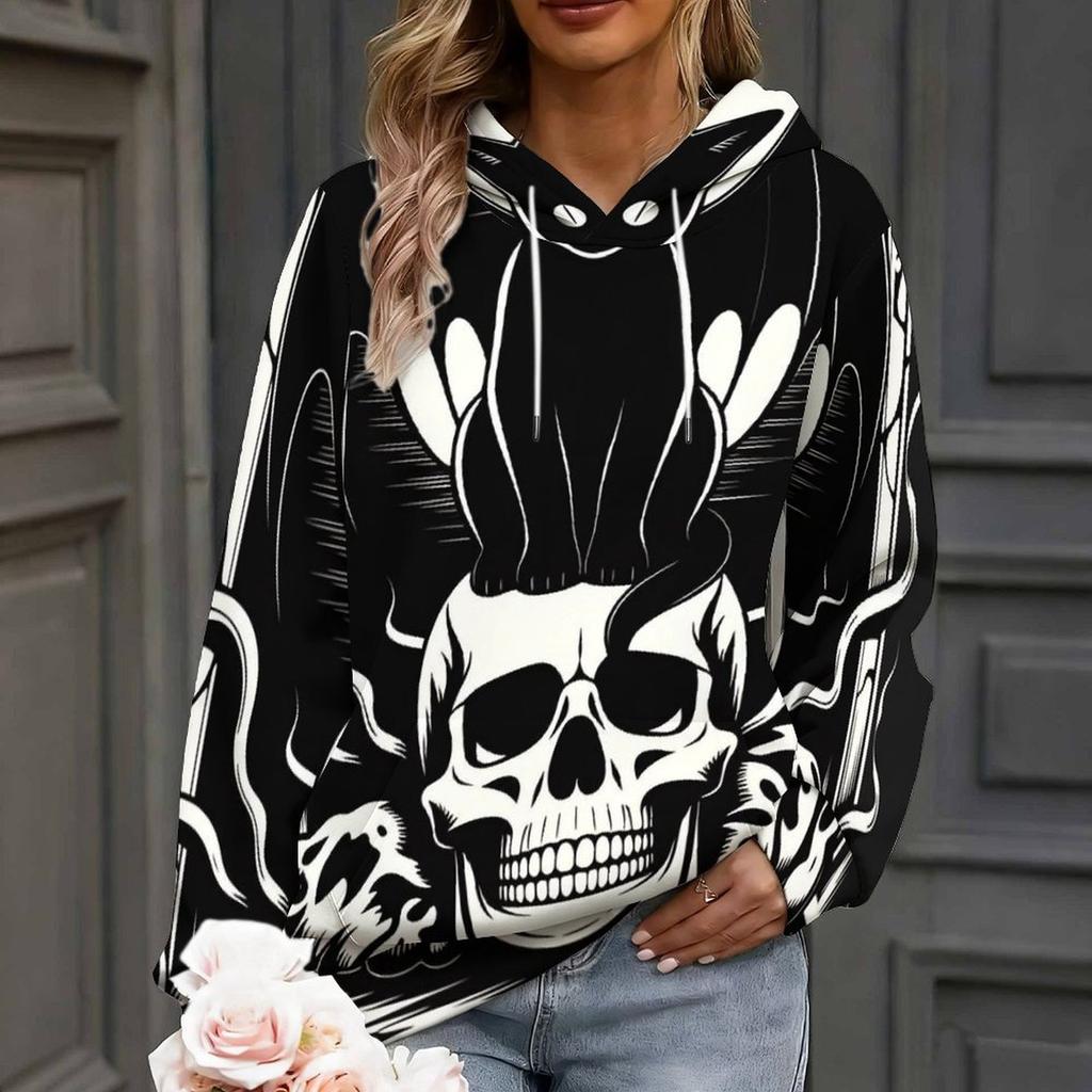 Printed Long Sleeved Winter Women's Drawstring Hoodie Autumn Casual Pullover Trend Sportswear Loose Clothes Fashion Hooded Top