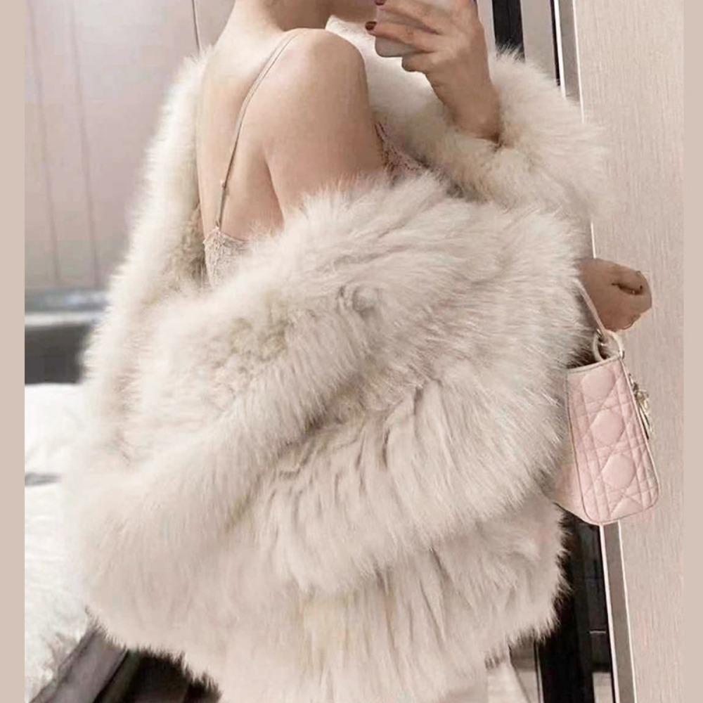 

Зимняя шуба женская средней длины и длинная, с капюшоном из лисьего меха, свободная и тонкая, модная и экологичная меховая шуба M