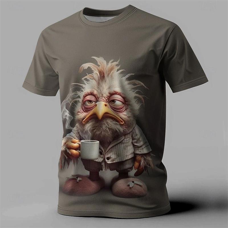 Funny Men s T Shirt Animal Chicken Print Summer 2025 Casual Short Sleeve Tee Street Fashion O-Neck Pullover Men s Clothing 3XL