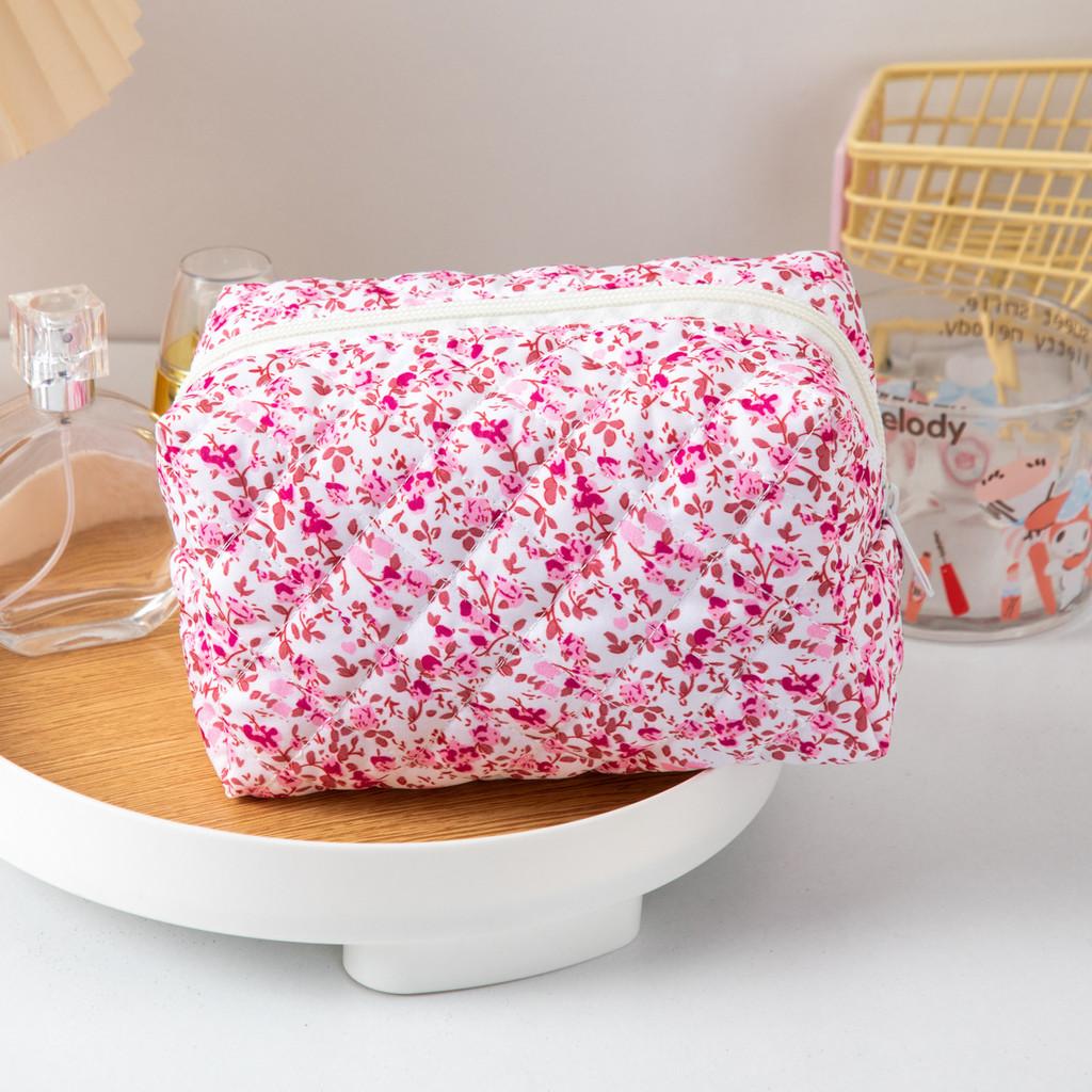 Floral Makeup Bag Large Capacity Organizer With Zipper For Travel And Home Use