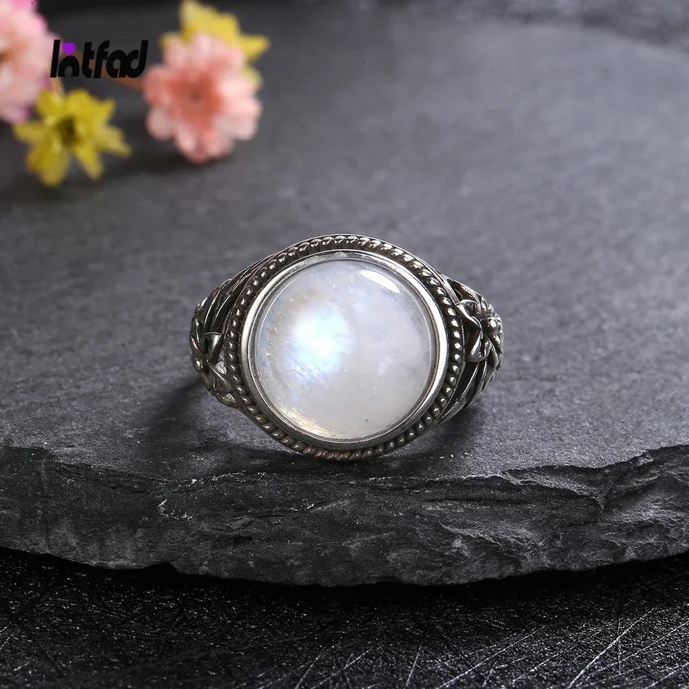 Newest Retro Flower S Silver Natural Moonstone Rings for Women Zircon Fine Party Wedding Birthday Gift