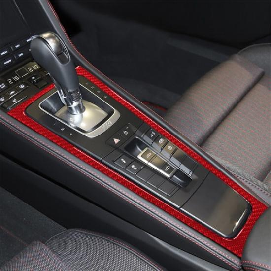 Red Carbon Fiber Gear Shift Frame Cover Trim For Porsche 718 Boxster Cayman