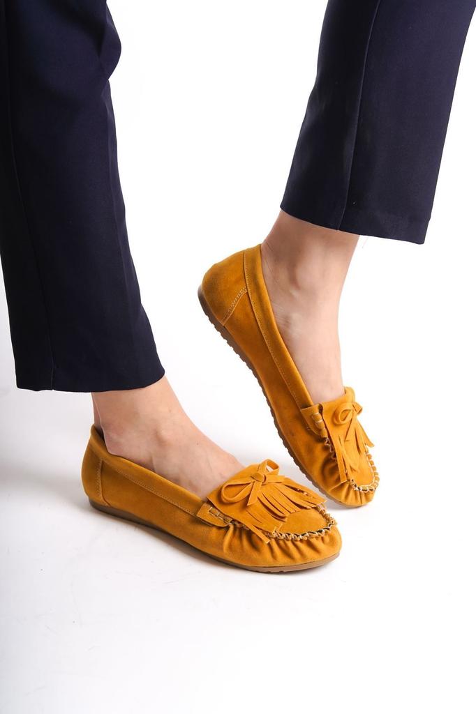 Women's Fashion Flat Heeled Ballerinas Ps Brown Suede Tasseled Daily Ballet Shoes