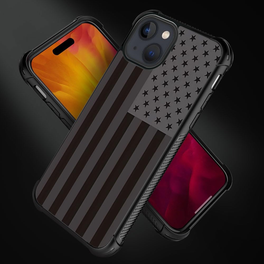 Case Compatible with iPhone 15,H Gray American Flag G3 Pattern Design Scratch and Shock Resistant Rugged TPU Protective Case for iPhone 15