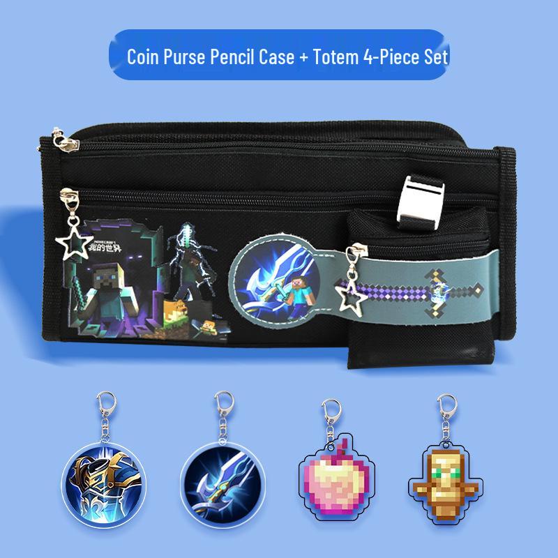 Steve's World Pencil Case for Elementary Students with Coin Purse & Cute Amulet Pendant