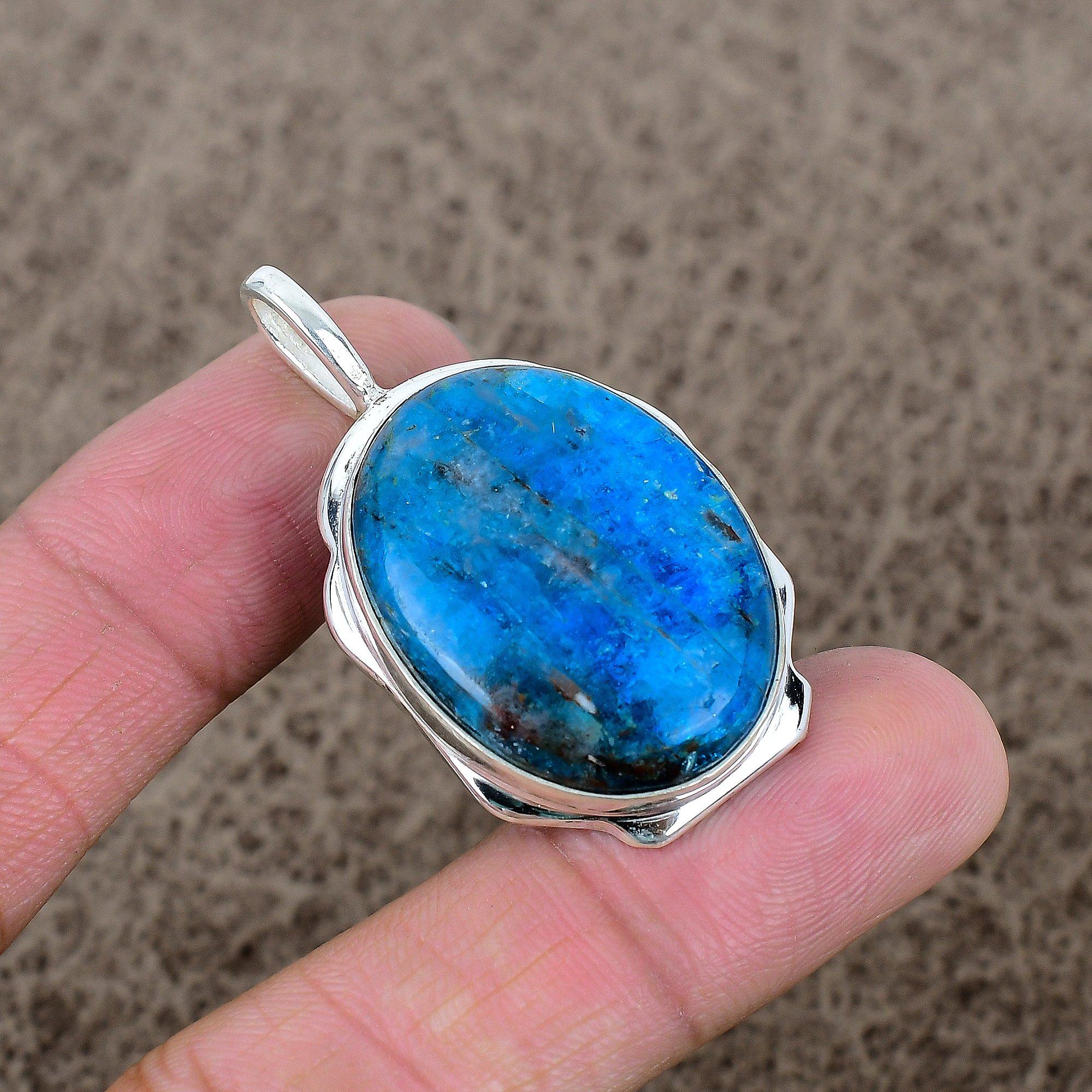 

Neon Blue Apatite Gemstone 925 Sterling Silver Jewelry Pendant 1.85 KKG-388
