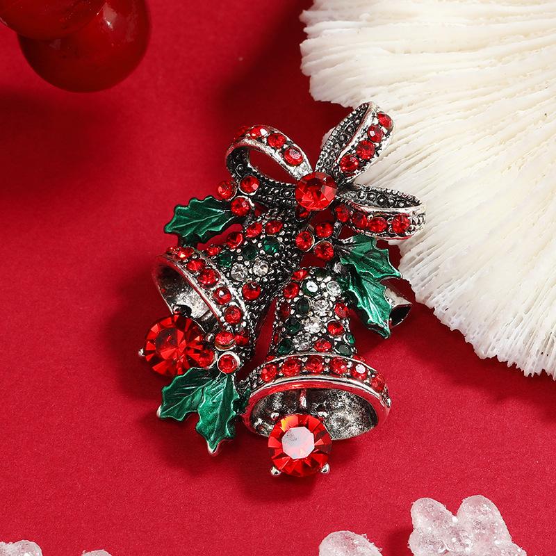 Vintage Christmas Bell Brooch with Bow - Festive Gift Pin Corsage