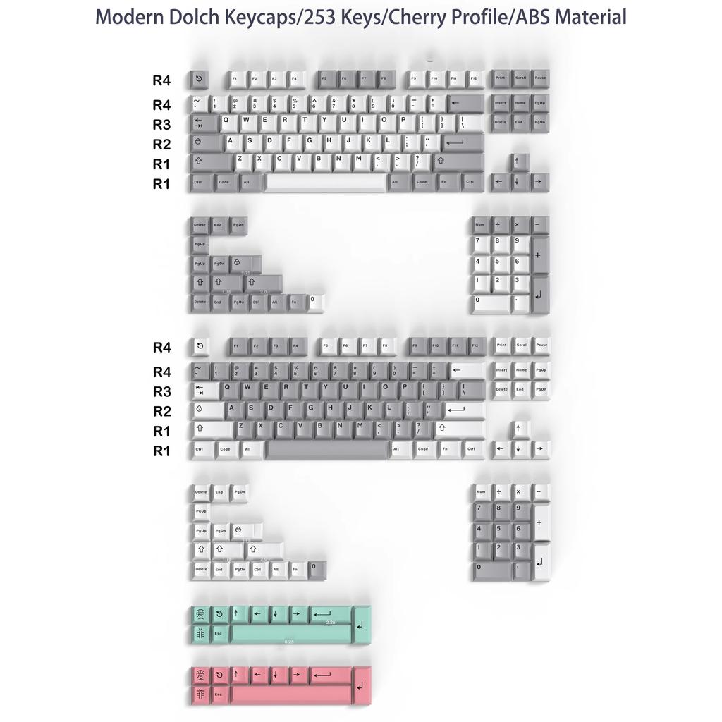 Cherry Profile 253 Keys Toxic Keycap Set Double Shot ABS Keycaps for Gateron MX Switches Mechanical Gamer Keyboard