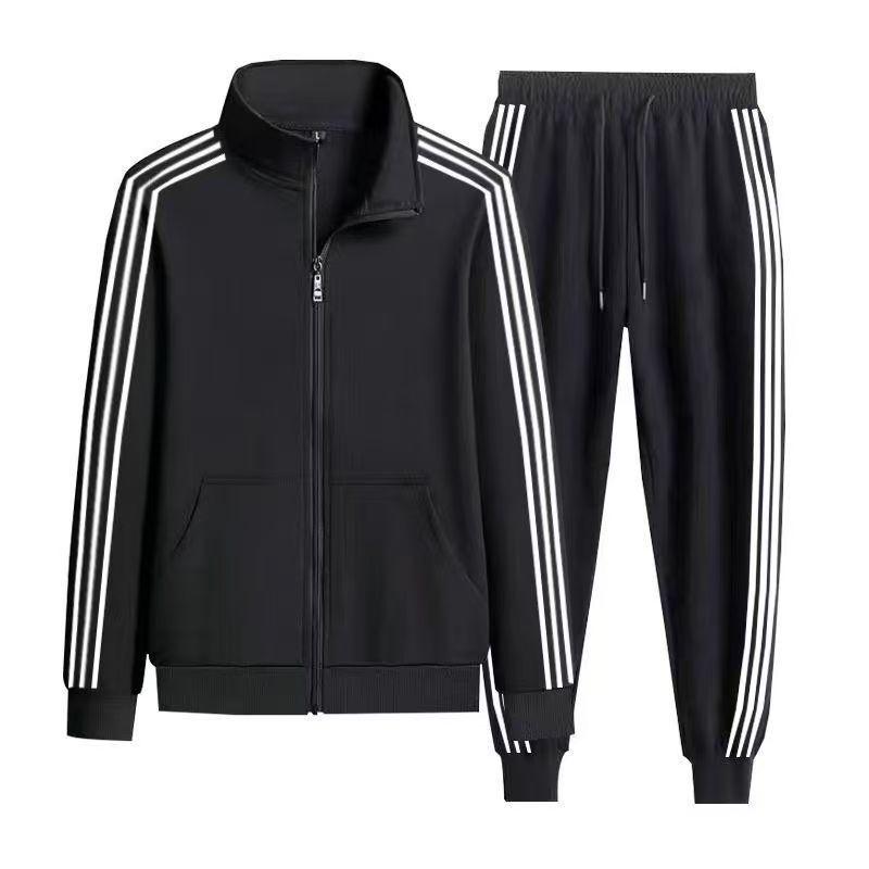 Men's Casual Three-Stripe Sportswear Set: Lightweight Spring/Autumn Jacket, Outdoor Running Hoodie, and Sweatpants Two-Piece Set. S
