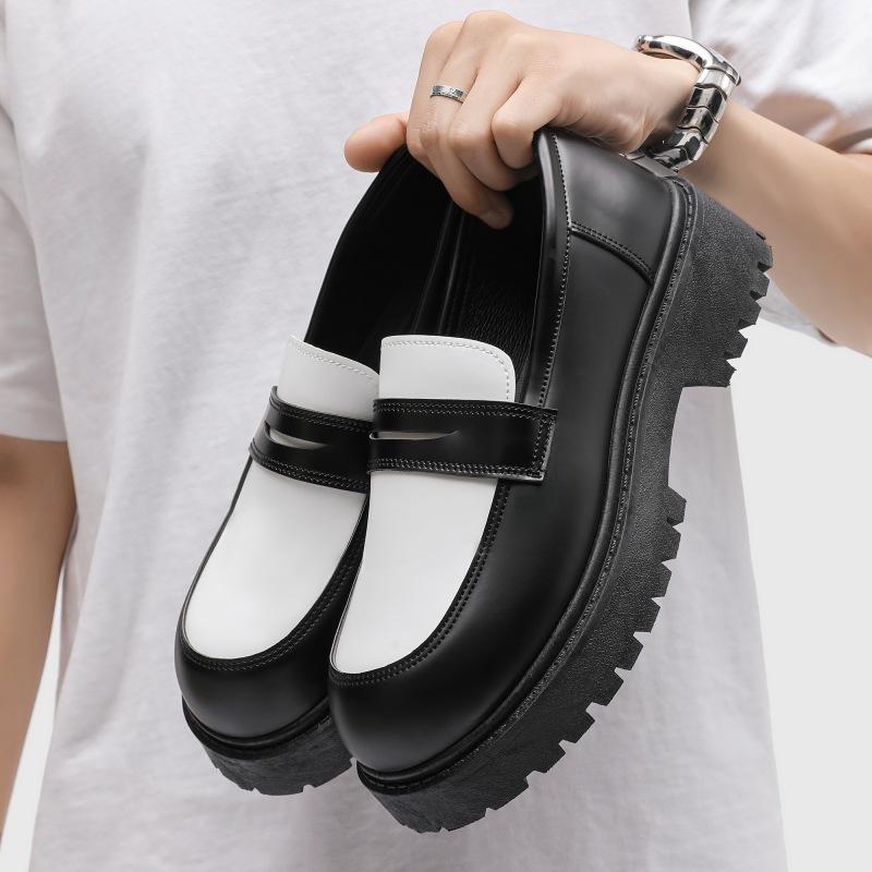 Z shoes ins new British business and leisure platform carbon black sports non-slip big head leather shoes