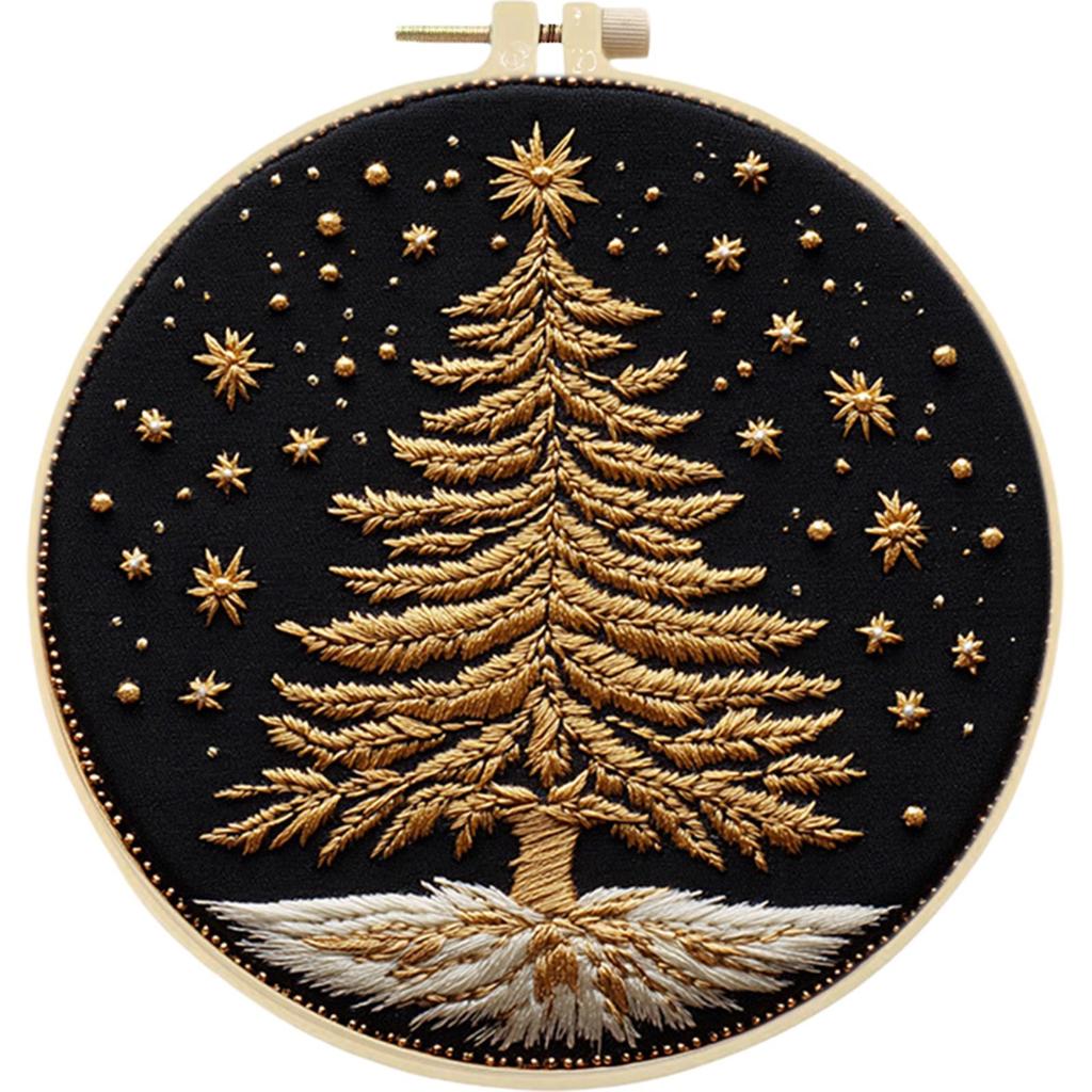 Christmas Tree Stamped Cross Stitch Embroidery Kits with Hoop Cloth Color Thread