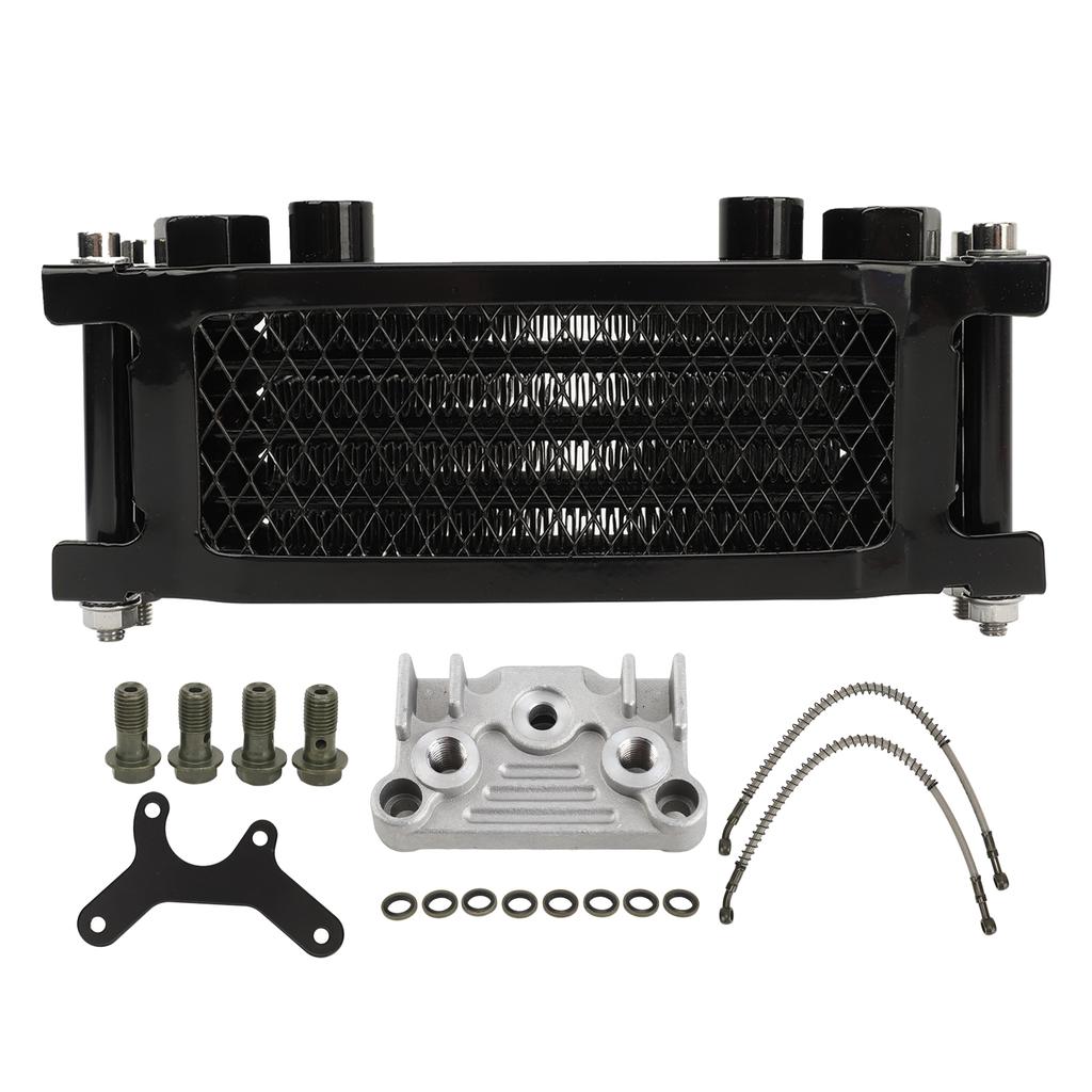 17PCS Motorcycle Oil Cooler Radiator Set Aluminum 4 Row Engine Oil Cooling Kit Replacement for Monkey 125cc‑140cc Black