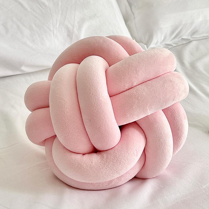 Coussin Décoratif Rond à Pompons Noués à Deux Brins pour Canapé Coussin en Velours Tissé à la Main Oreiller de Chevet