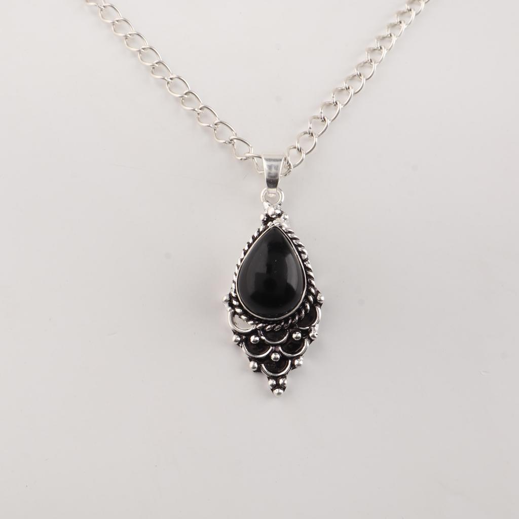 Schwarzer Turmal Edelstein 925 Sterling Silber Party-Anhänger 1,5" Für Mädchen PP-70-33