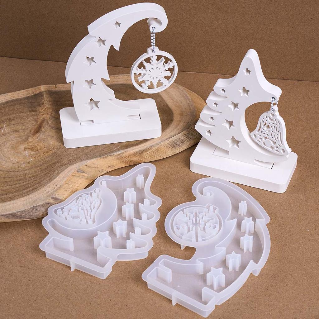 Christmas Ornament Snowflake Bell Pendant Mold DIY with Base Plaster Resin Listing Silicone Molds Home Xmas Party Dec Craft Gift