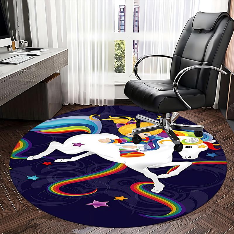 Rainbow Unicorn Chair Mat - Round Carpet for Home Decor, Office, Living Room, Bedroom Gift0285b