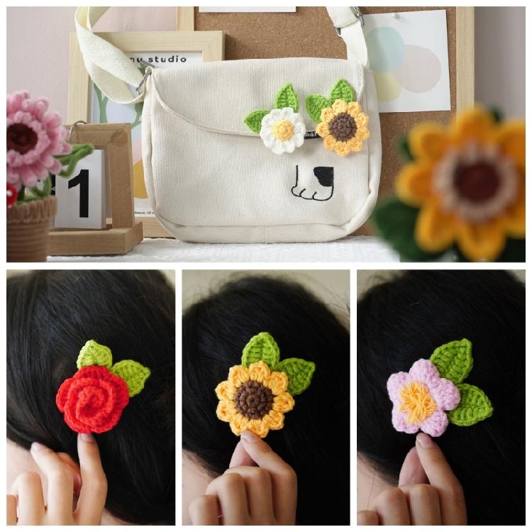 Crochet Flower Brooch Kits for Beginners with Yarn Hook DIY Crochet Starter Kits