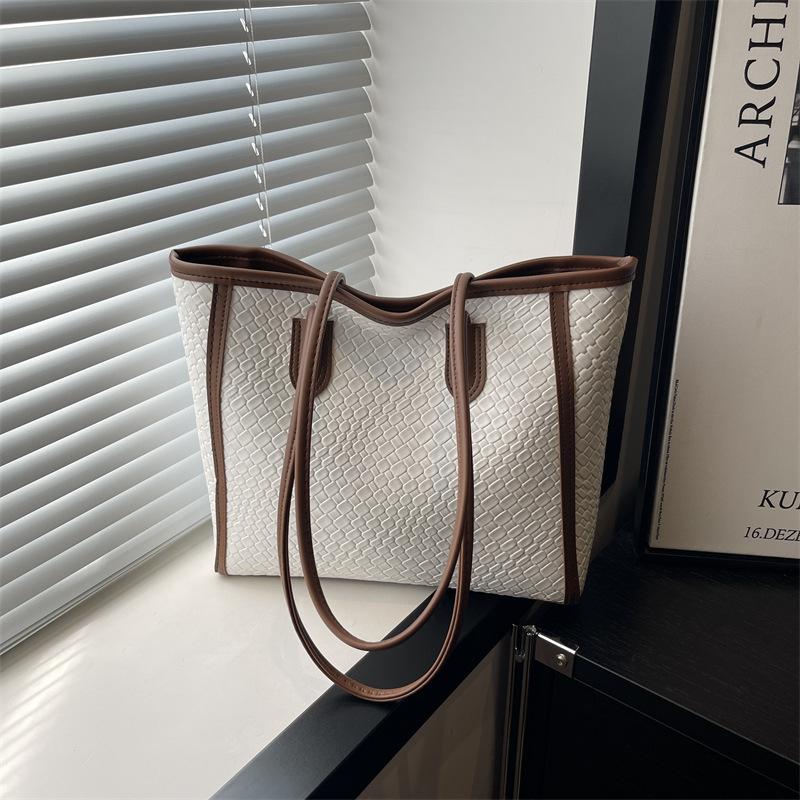 Torba shopper pleciona duża torebka, damska jesień 2025 nowa prosta torba na ramię z fakturą pod pachę