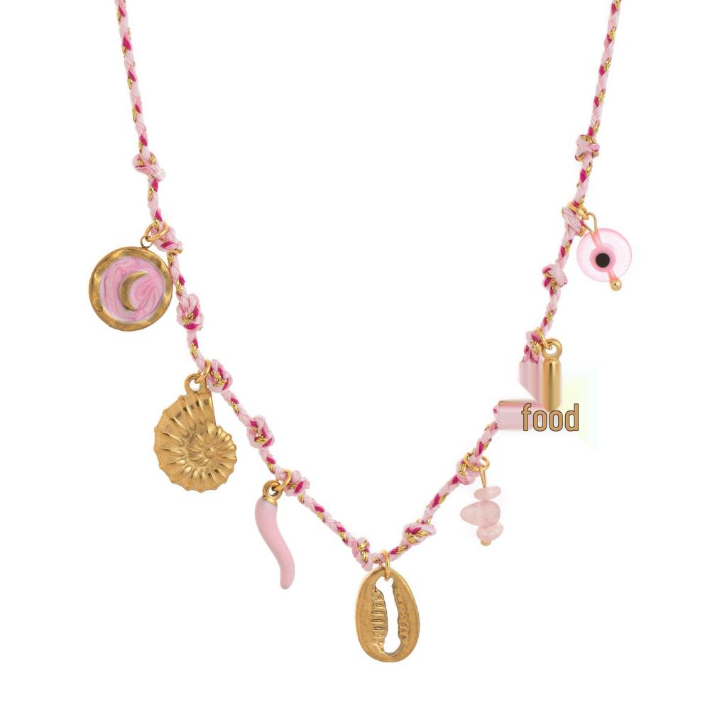 Personalized DIY Knot Rope Chain Lotus Feather Pendant Necklace with Color Retention Sun Wheel