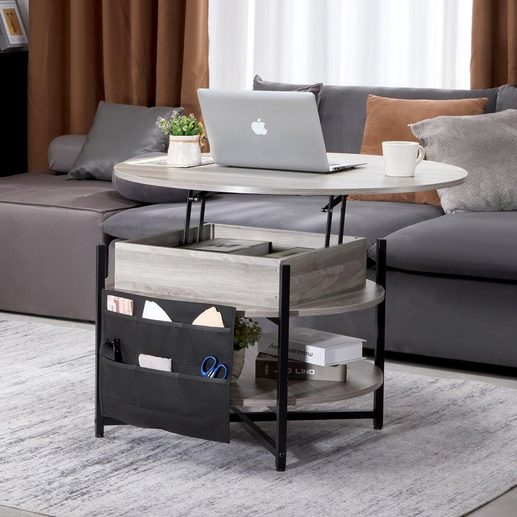 Lift Top Coffee Table 35.3" Round Coffee Table for Living Room White