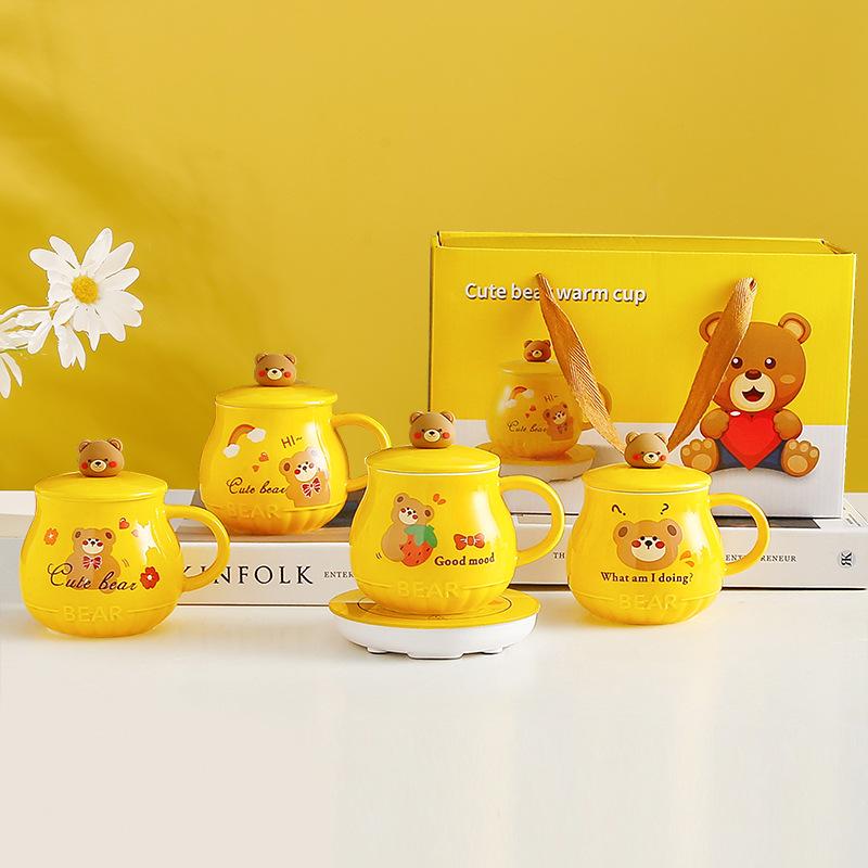 Bär Keramiktasse Warm Thermostatische Tasse Beheizter Untersetzer Isolierte Wassertasse Neues Geschenk Wassertasse Zuhause